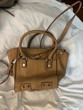 Tignanello Tan Leather Satchel with Top Handles & Crossbody Strap